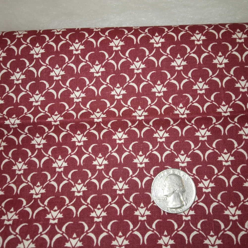 FABRIC Maroon Vining Fleur de Lis, new and unwashed, 26 inches